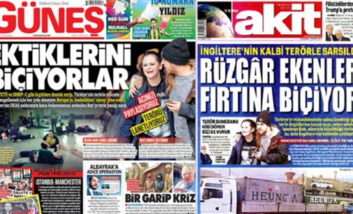 Jornais turcos pró-governo dizem que atentado em Manchester foi resultado do apoio do RU ao ISIL